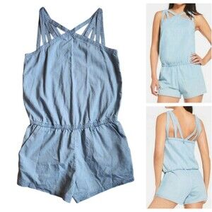 Fabletics Romper Liza L 10-12 NWT Chambray Blue Cotton